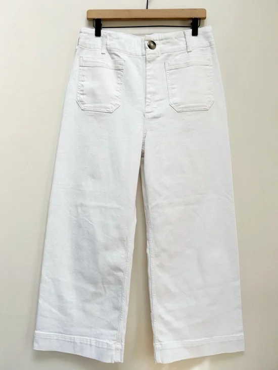 Anthropologie Maeve The Colette Crop Wide-Leg High Rise Jeans in White size 30 - Picture 2 of 13